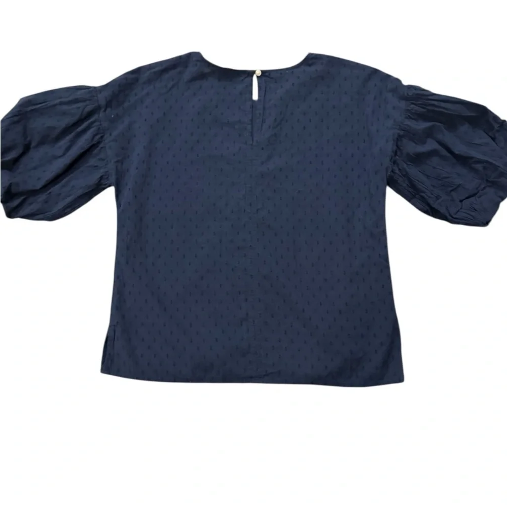 LOFT Outlet Navy Blue Swiss Dot Blouse XS Puff Sleeve Cotton Top